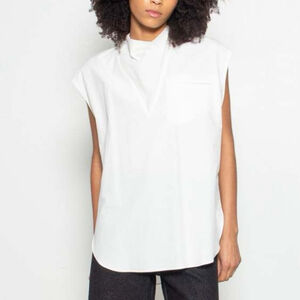NOMIA NYC Designer Sleeveless Anorak Funnel Neck Cotton Top In Chalk White Sz 10
